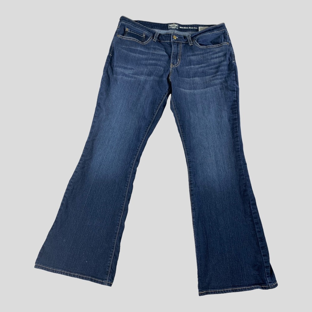 Signature Jeans Womens 36x30 Bootcut Mid Rise Stretch Dark Wash Denim
